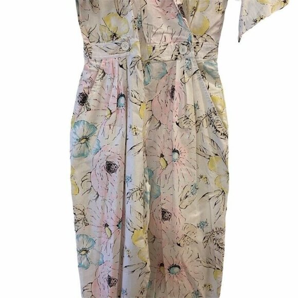 Diane Von Furstenberg Womens Jumpsuit White Floral Pockets Cotton Vintage 10 - Picture 7 of 9